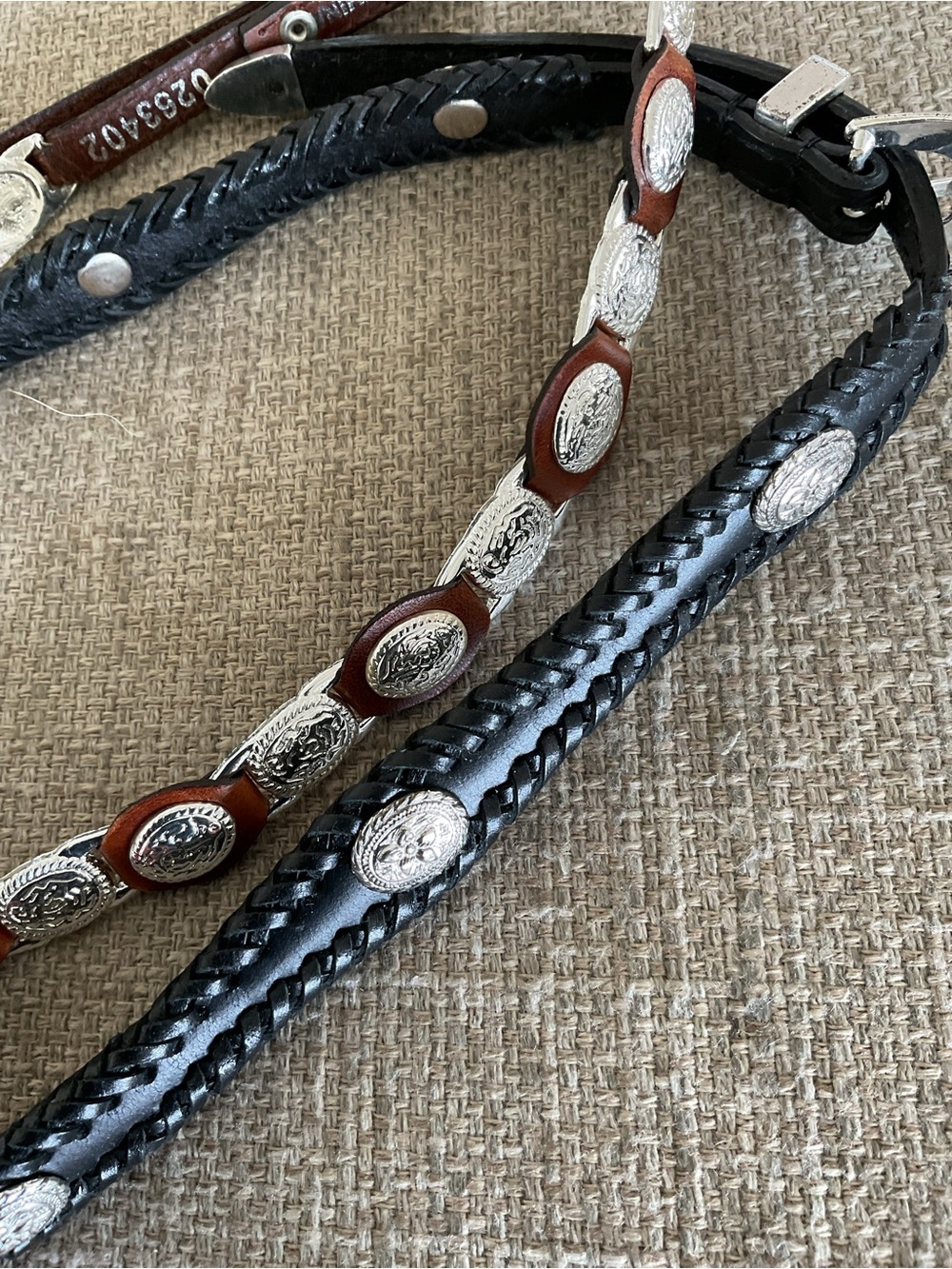 Braided Leather Concho Hat Bands - Black and Brown